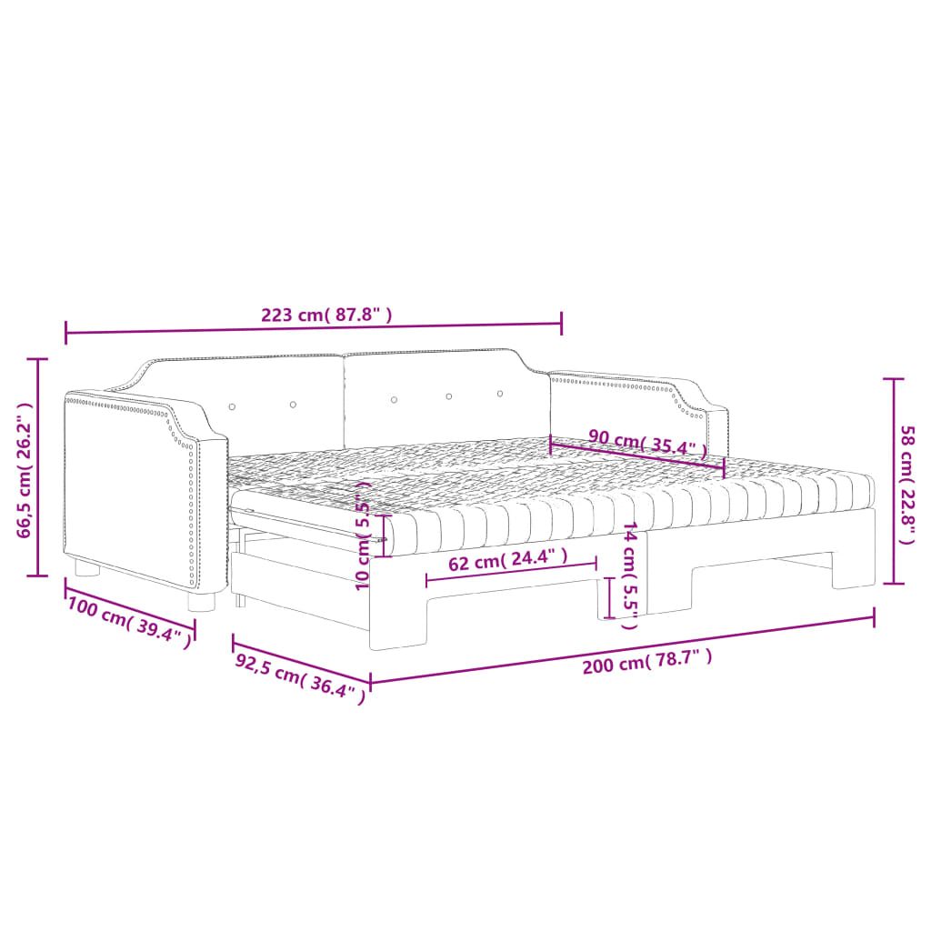 vidaXL Sofá cama nido con colchón tela crema 90x200 cm