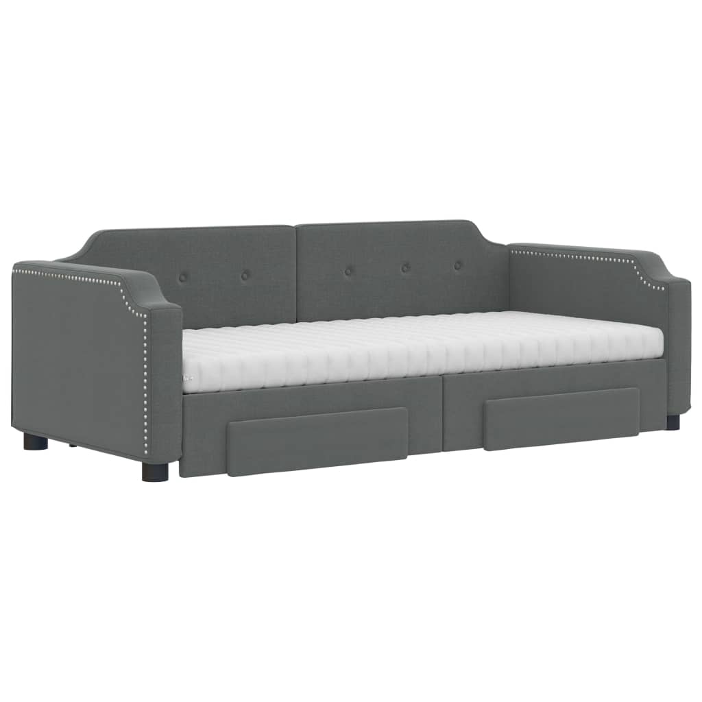 vidaXL Sofá cama nido con cajones tela gris oscuro 90x200 cm