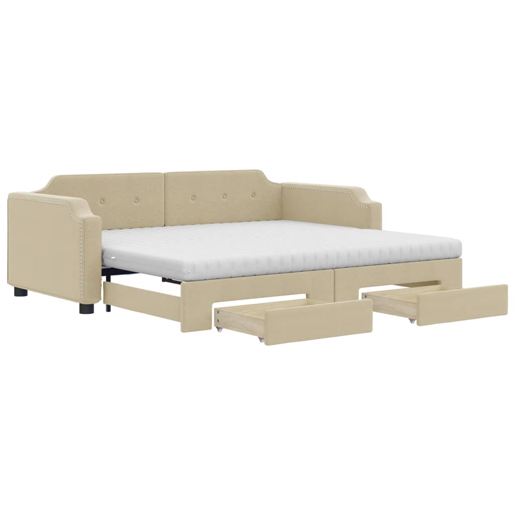 vidaXL Sofá cama nido con cajones tela color crema 90x200 cm