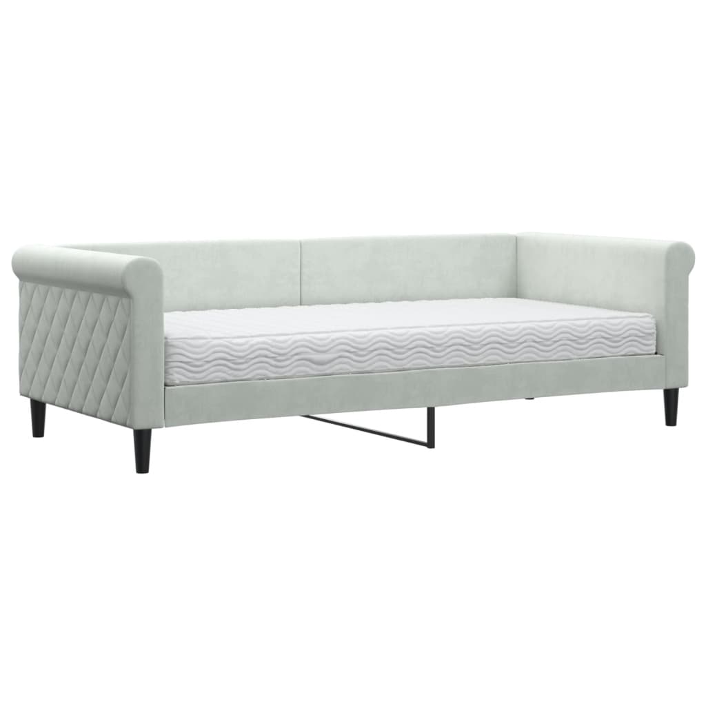 vidaXL Sofá cama con colchón terciopelo gris claro 90x200 cm