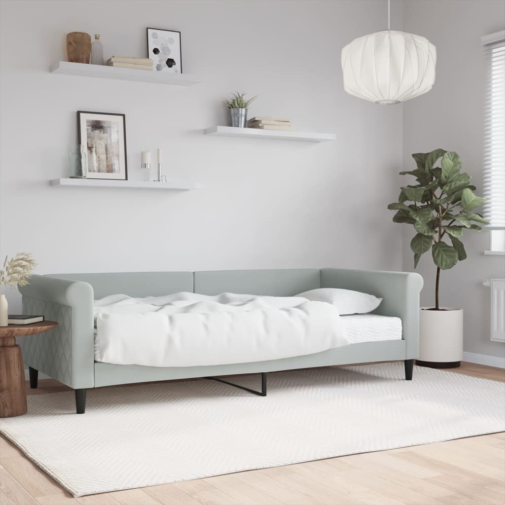 vidaXL Sofá cama con colchón terciopelo gris claro 90x200 cm