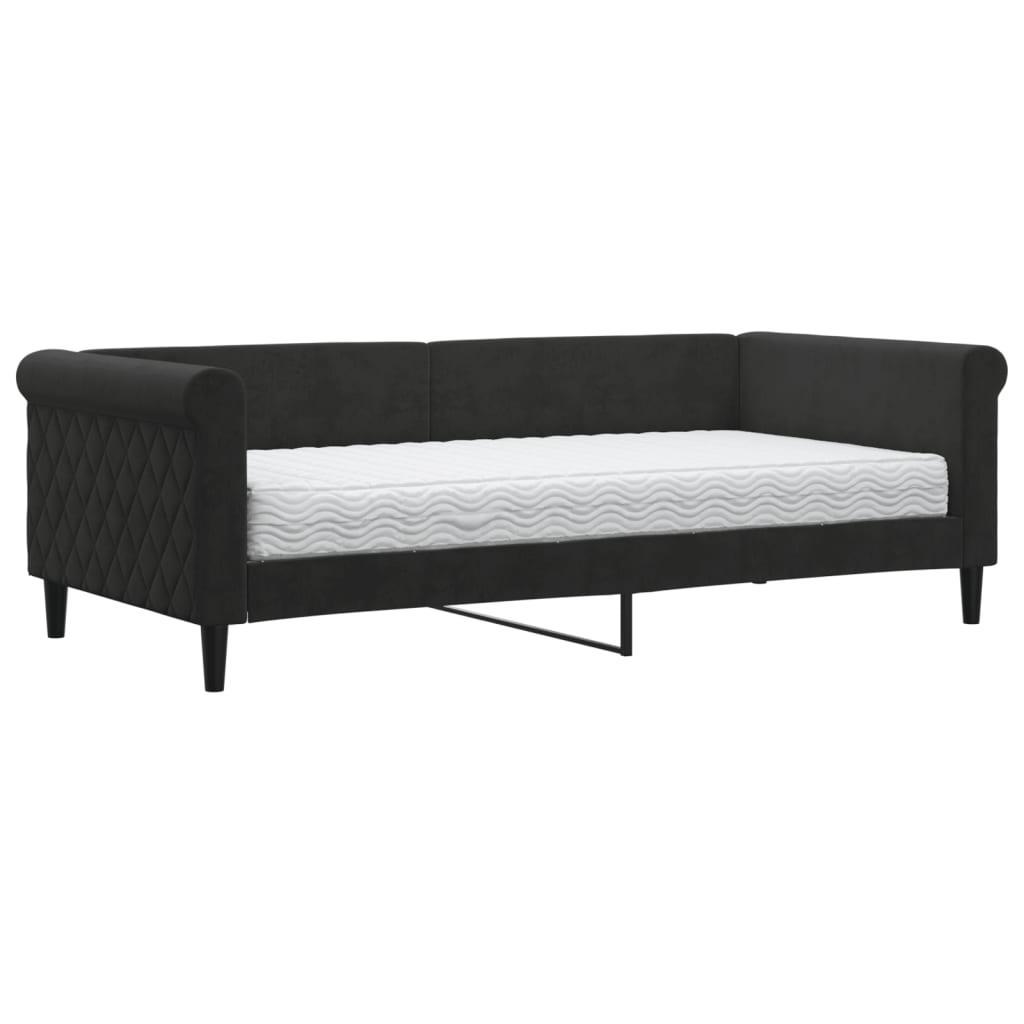 vidaXL Sofá cama con colchón terciopelo negro 90x190 cm