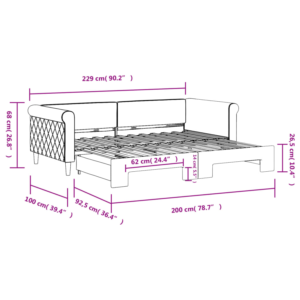 vidaXL Sofá cama nido terciopelo gris oscuro 90x200 cm