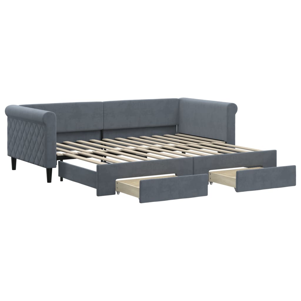 vidaXL Sofá cama nido con cajones terciopelo gris oscuro 90x200 cm