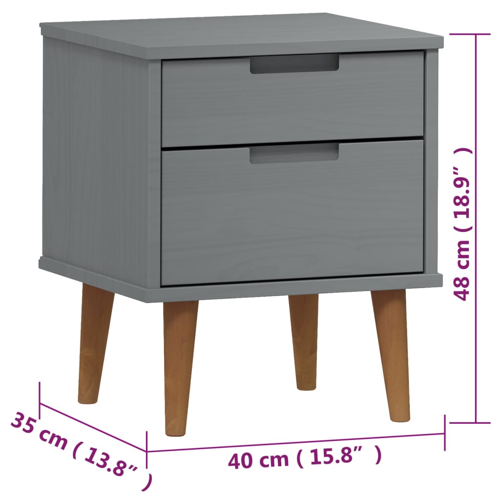 vidaXL Mesita de noche MOLDE madera maciza de pino gris 40x35x48 cm