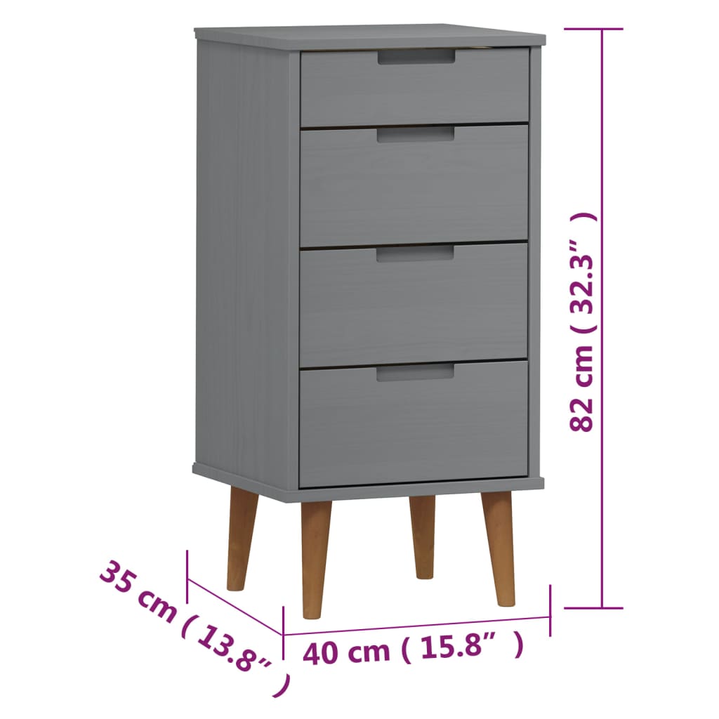 vidaXL Mesita de noche MOLDE madera maciza de pino gris 40x35x82 cm