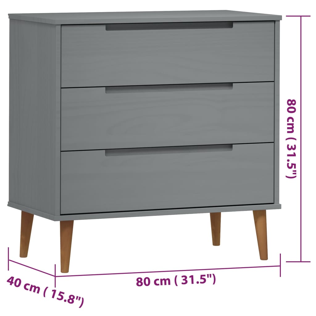 vidaXL Mesita de noche MOLDE madera maciza de pino gris 80x40x80 cm