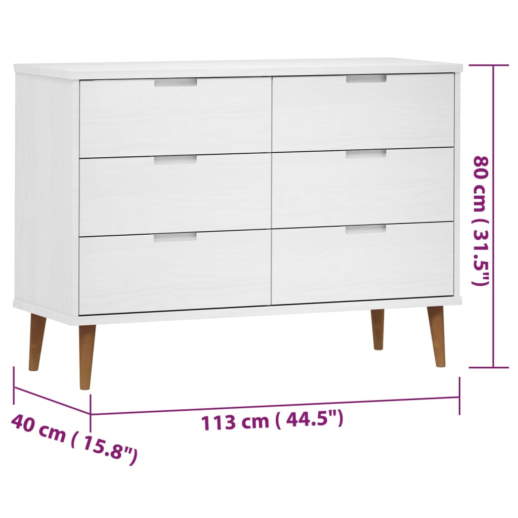 vidaXL Mesita de noche MOLDE madera maciza de pino blanca 113x40x80 cm