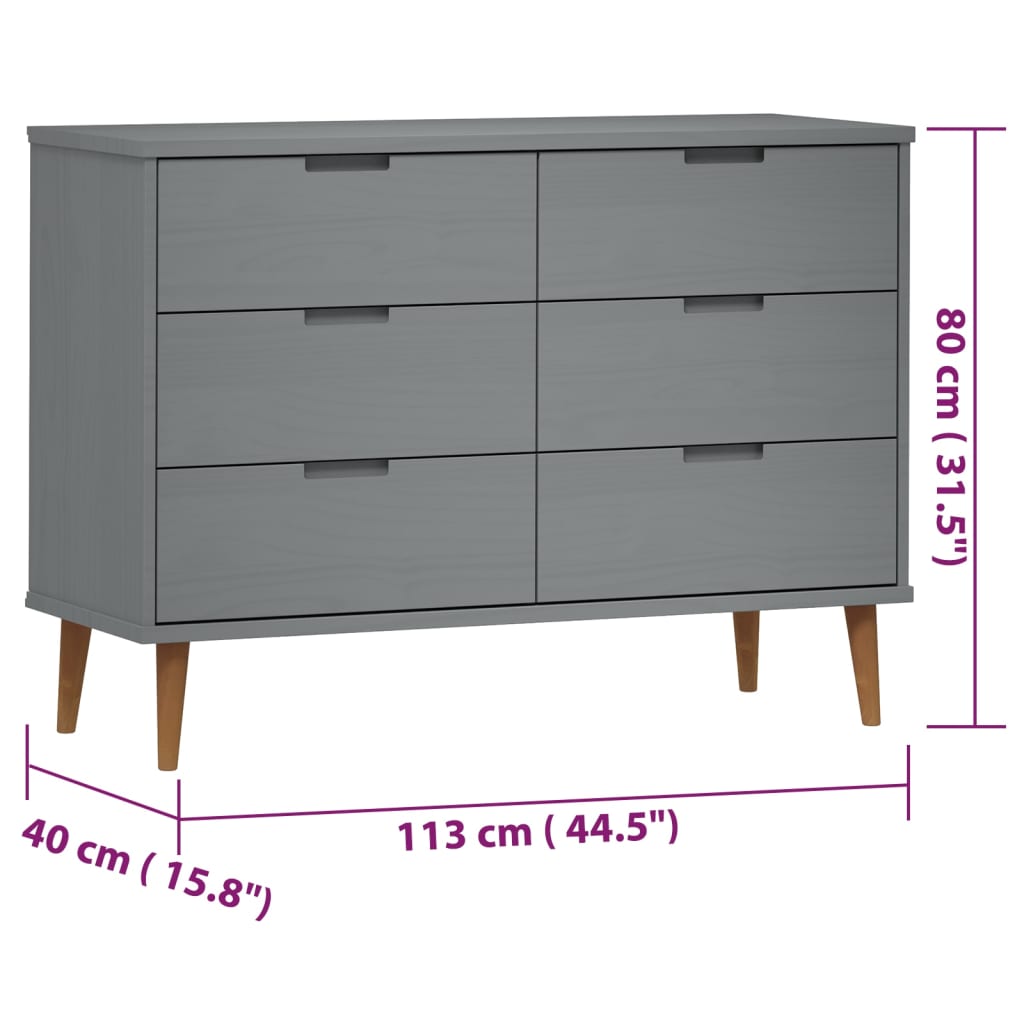 vidaXL Mesita de noche MOLDE madera maciza de pino gris 113x40x80 cm