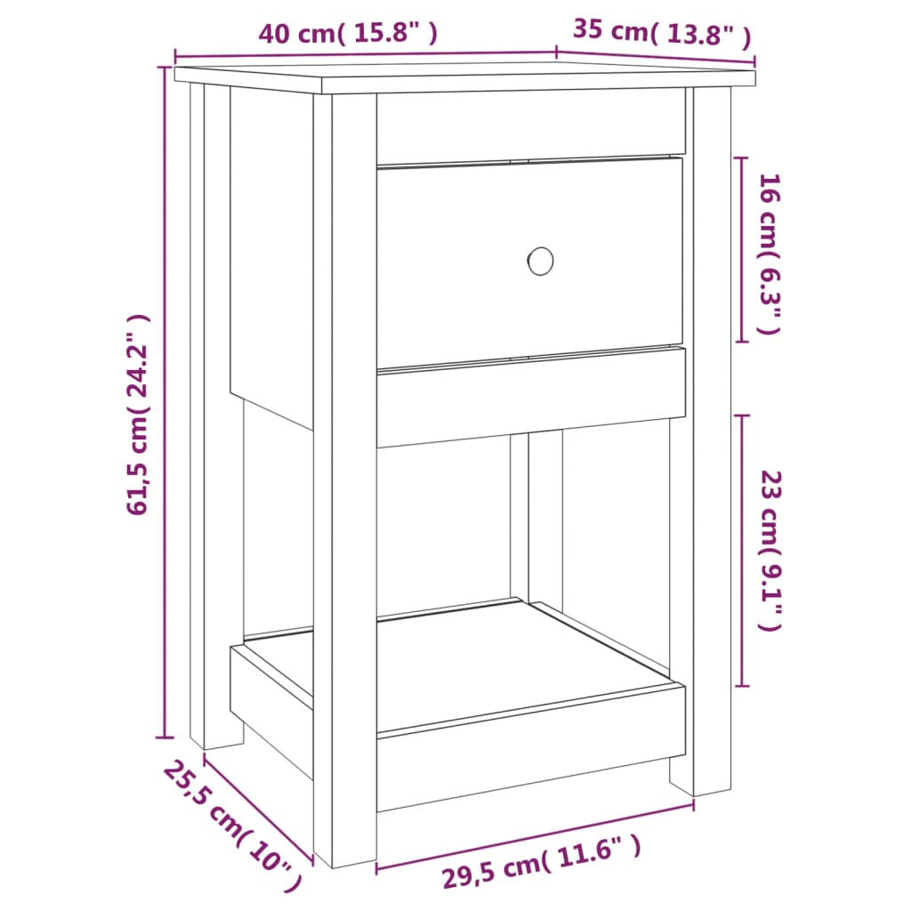 vidaXL Mesita de noche madera maciza de pino blanco 40x35x61,5 cm