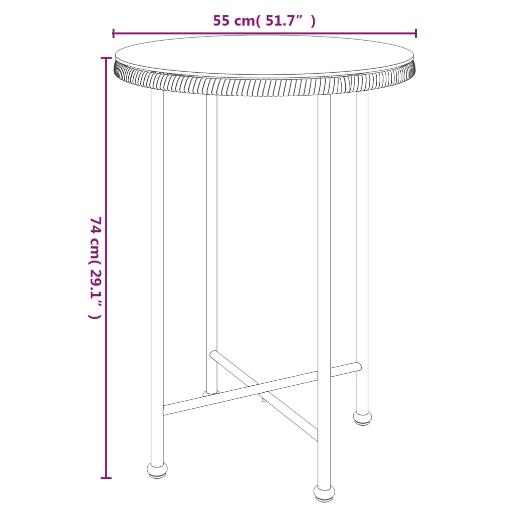 vidaXL Mesa de comedor de vidrio templado y acero negro 55 cm