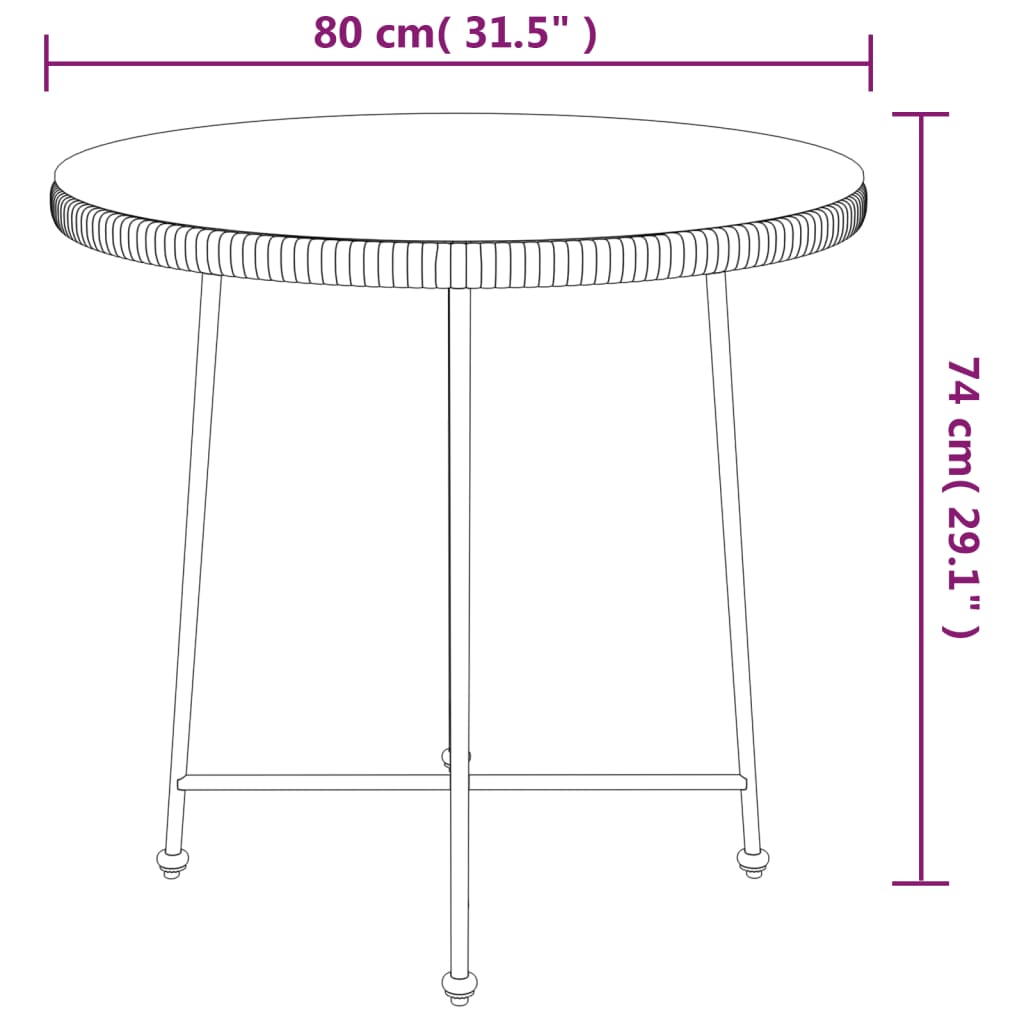 vidaXL Mesa de comedor de vidrio templado y acero negro 80 cm