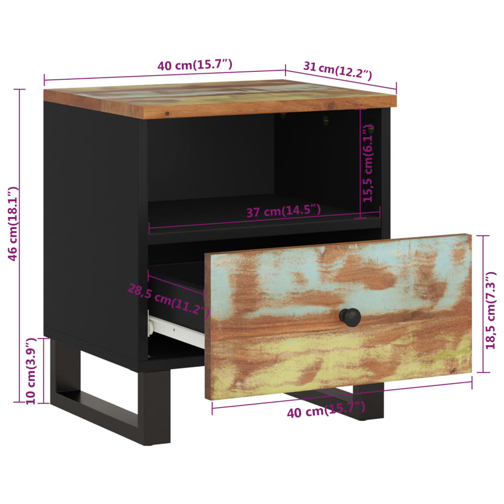 vidaXL Mesitas de noche 2 uds madera maciza reciclada y contrachapada