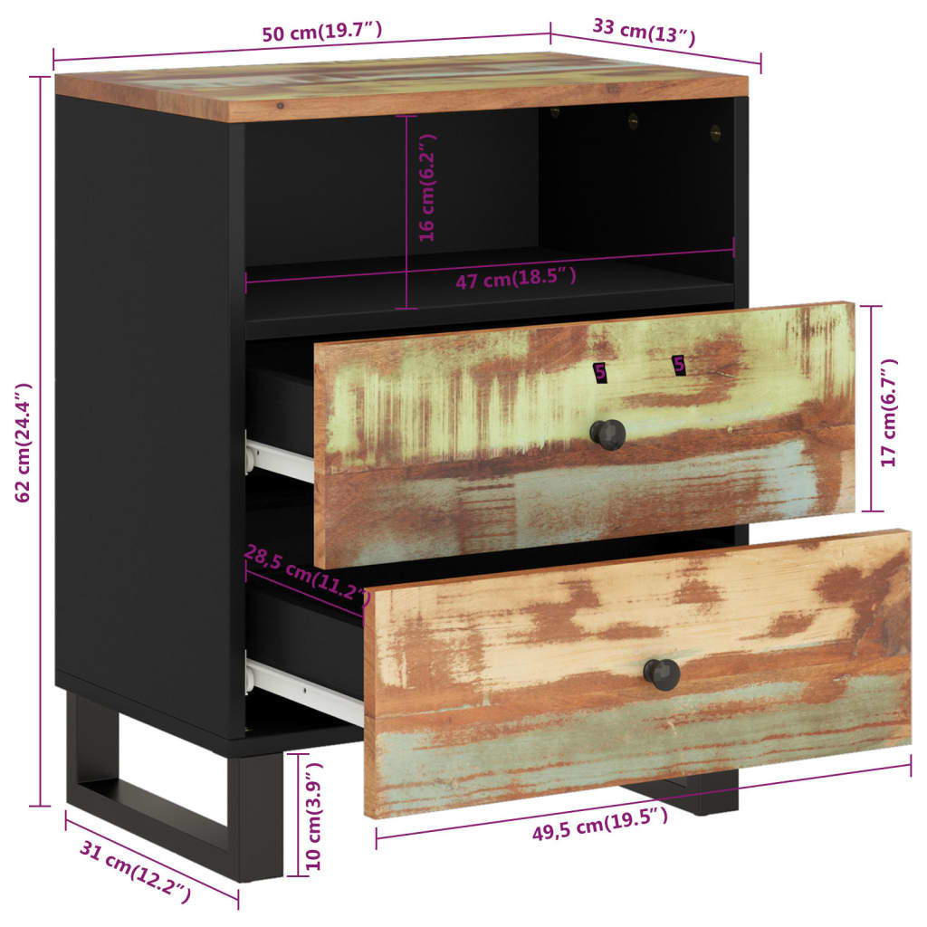 vidaXL Mesita de noche madera reciclada y contrachapada 50x33x62 cm