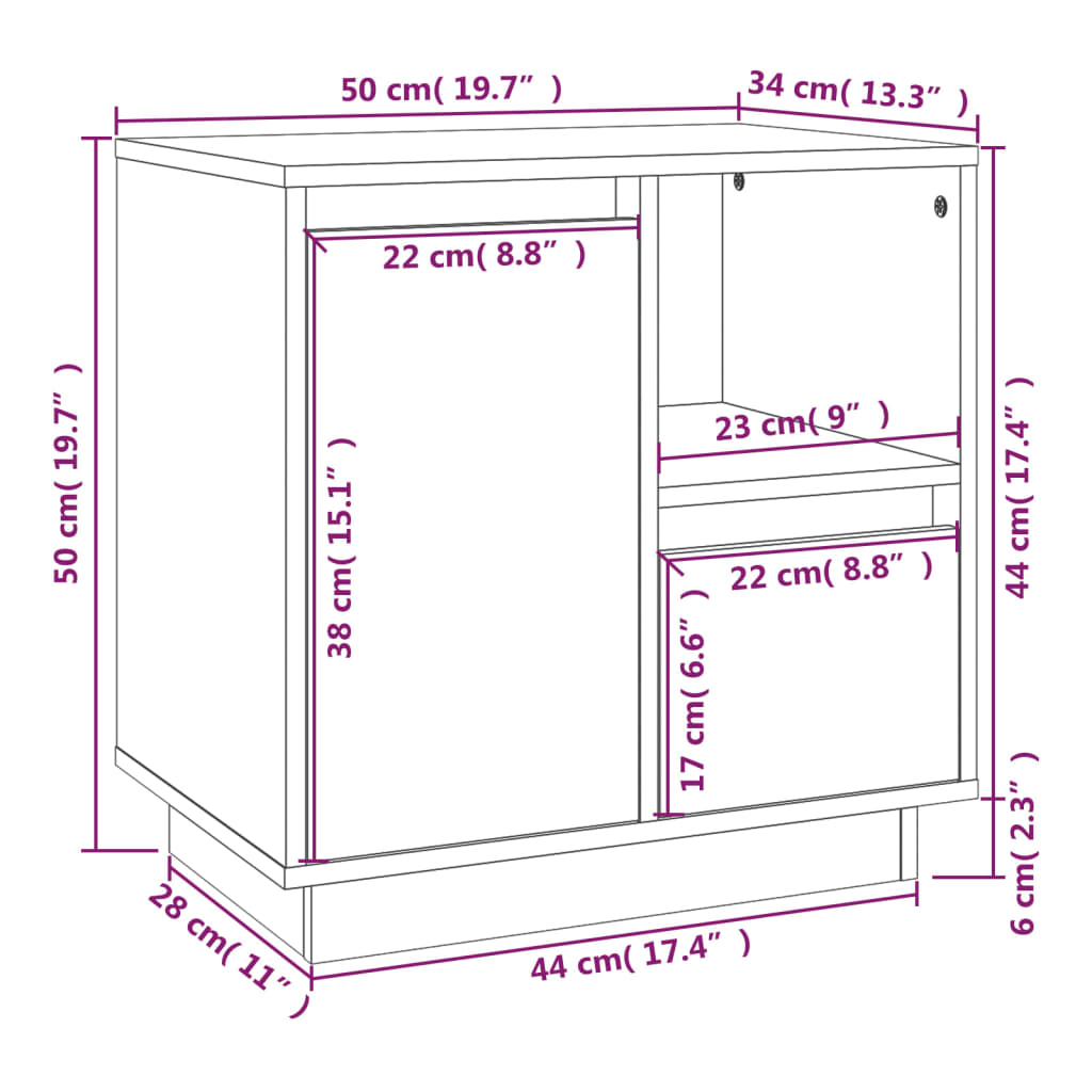 vidaXL Mesita de noche madera maciza de pino blanco 50x34x50 cm