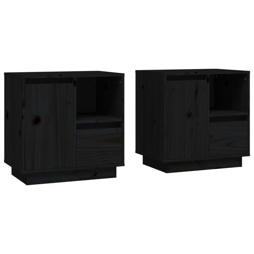 vidaXL Mesitas de noche 2 uds madera maciza de pino negro 50x34x50 cm