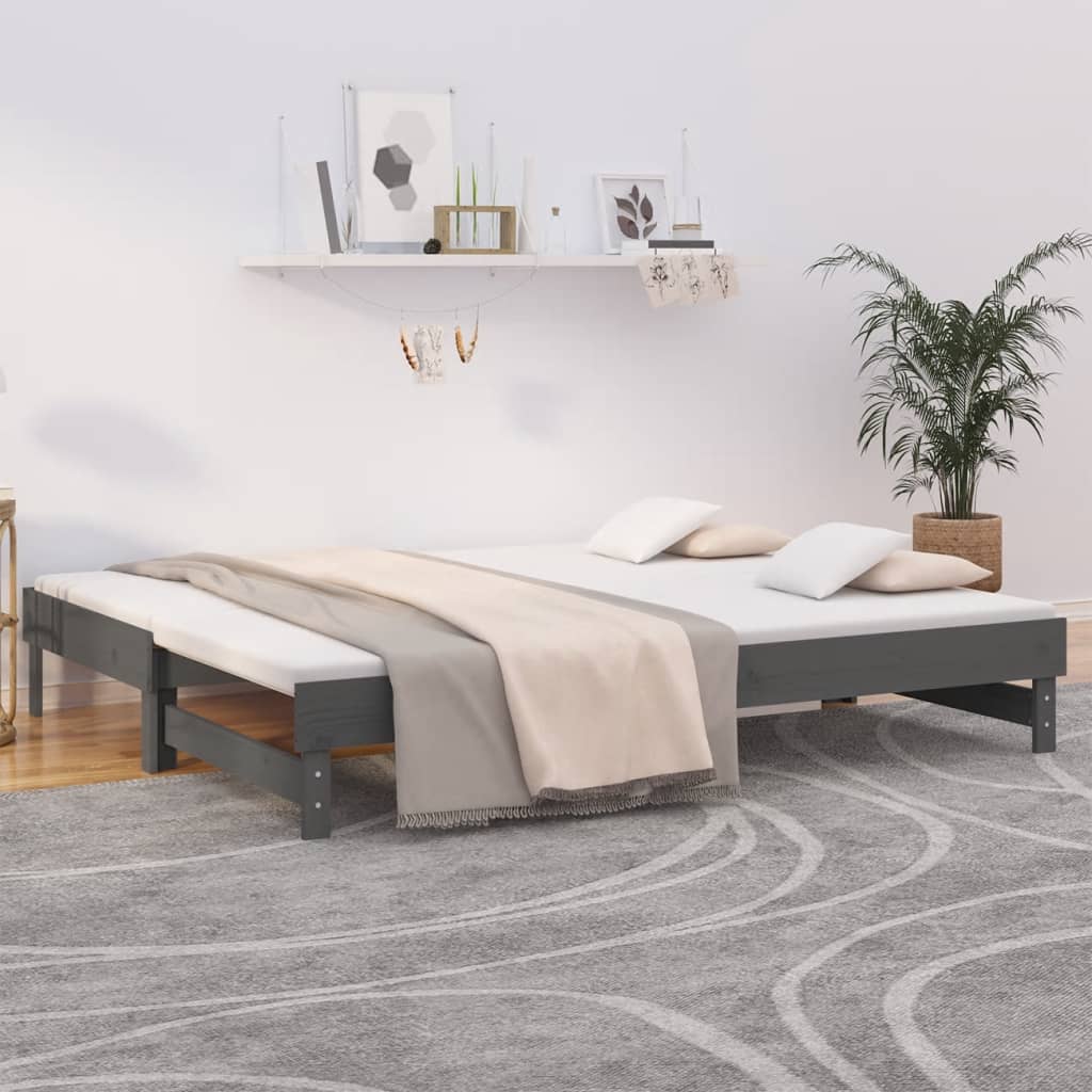 vidaXL Sofá cama extraíble madera maciza de pino gris 2x(100x200) cm