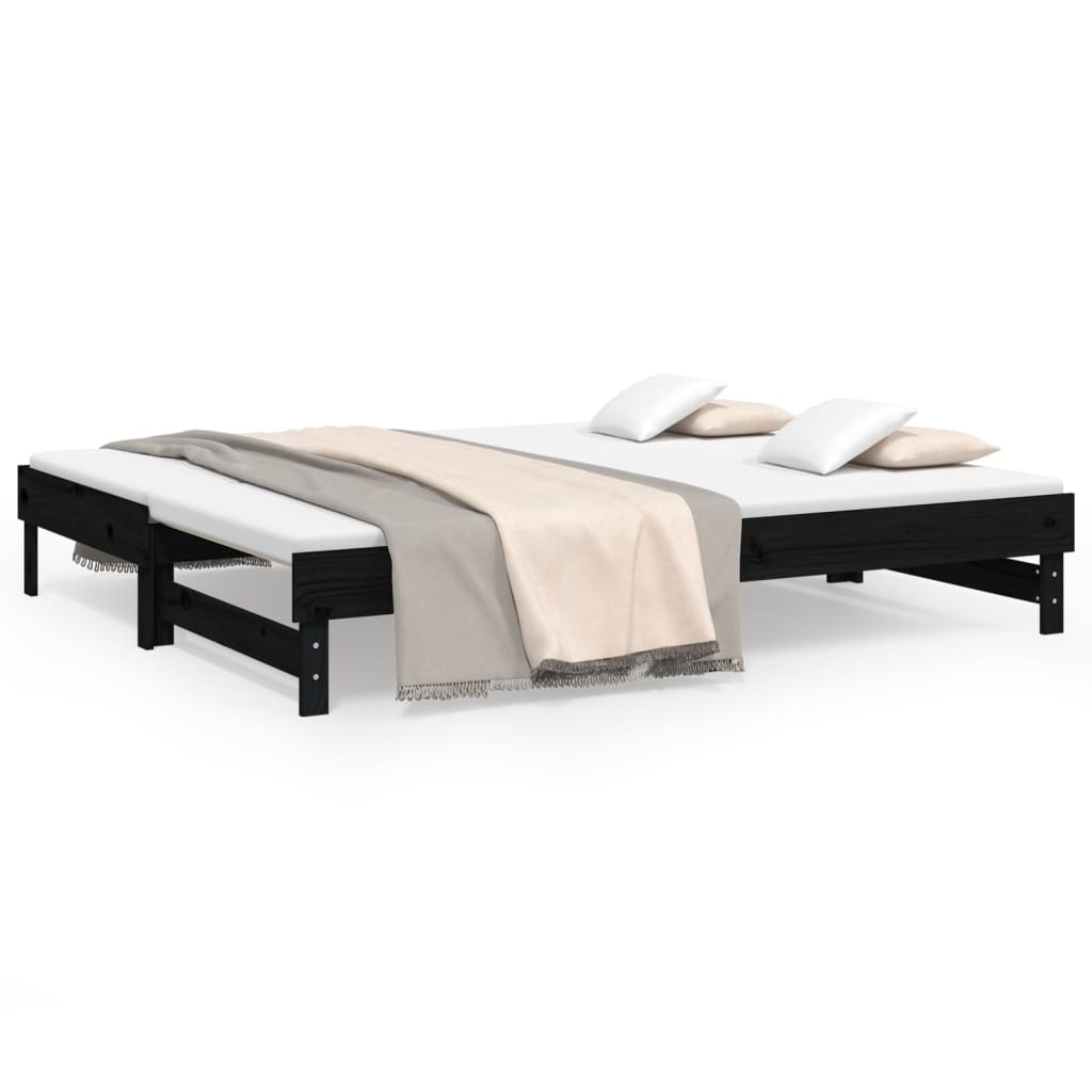 vidaXL Sofá cama extraíble madera maciza de pino negro 2x(100x200) cm