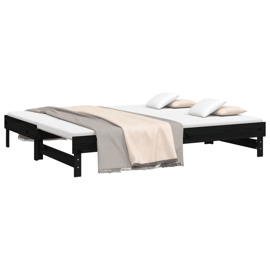 vidaXL Sofá cama extraíble madera maciza de pino negro 2x(100x200) cm