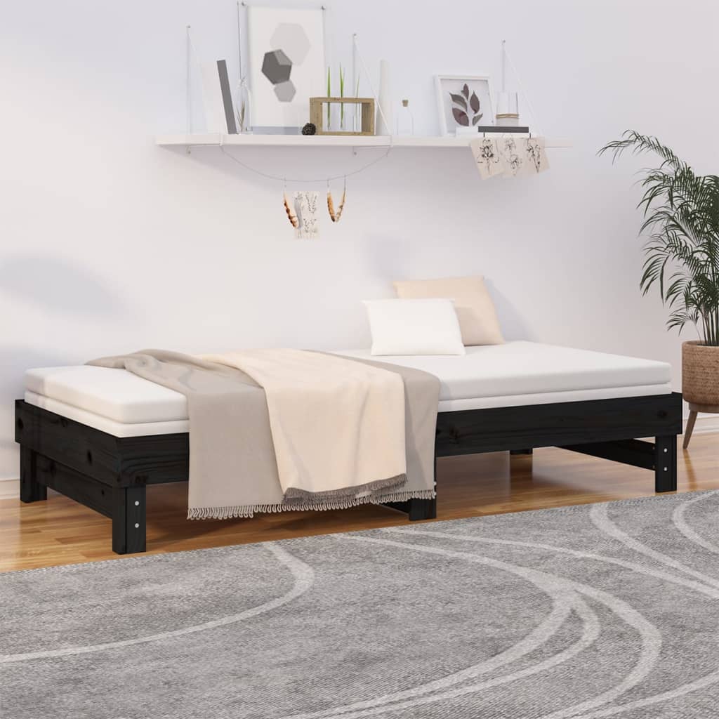 vidaXL Sofá cama extraíble madera maciza de pino negro 2x(100x200) cm