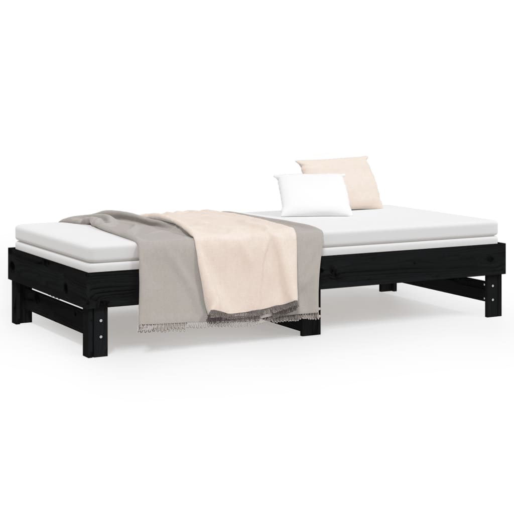 vidaXL Sofá cama extraíble madera maciza de pino negro 2x(100x200) cm