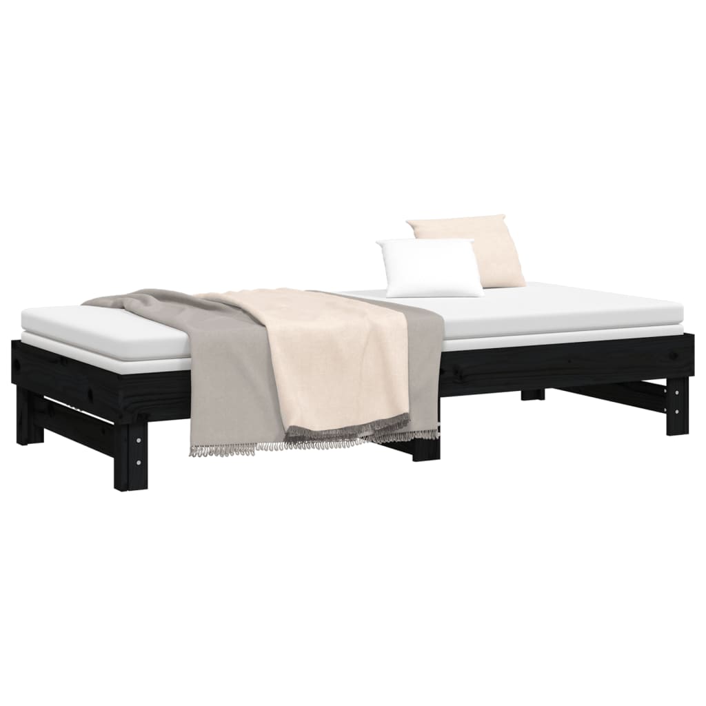 vidaXL Sofá cama extraíble madera maciza de pino negro 2x(100x200) cm