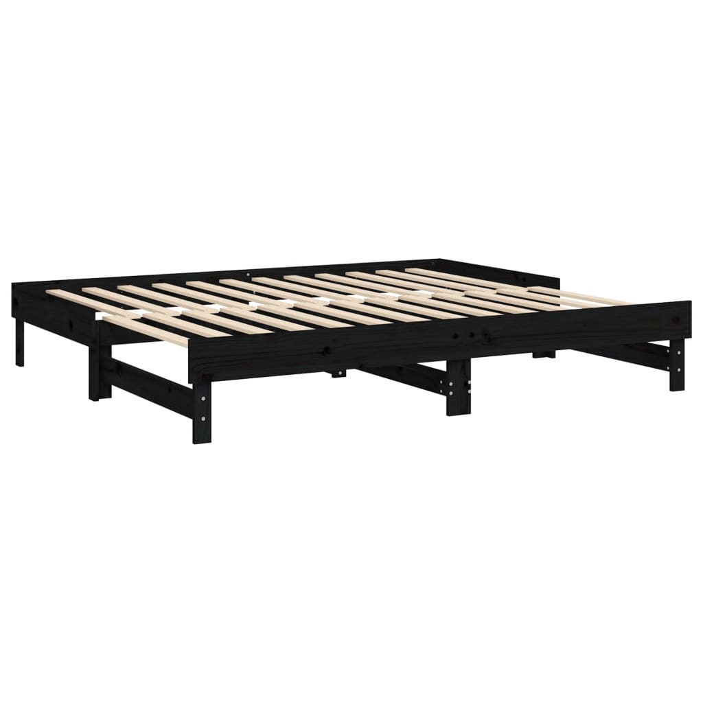 vidaXL Sofá cama extraíble madera maciza de pino negro 2x(100x200) cm