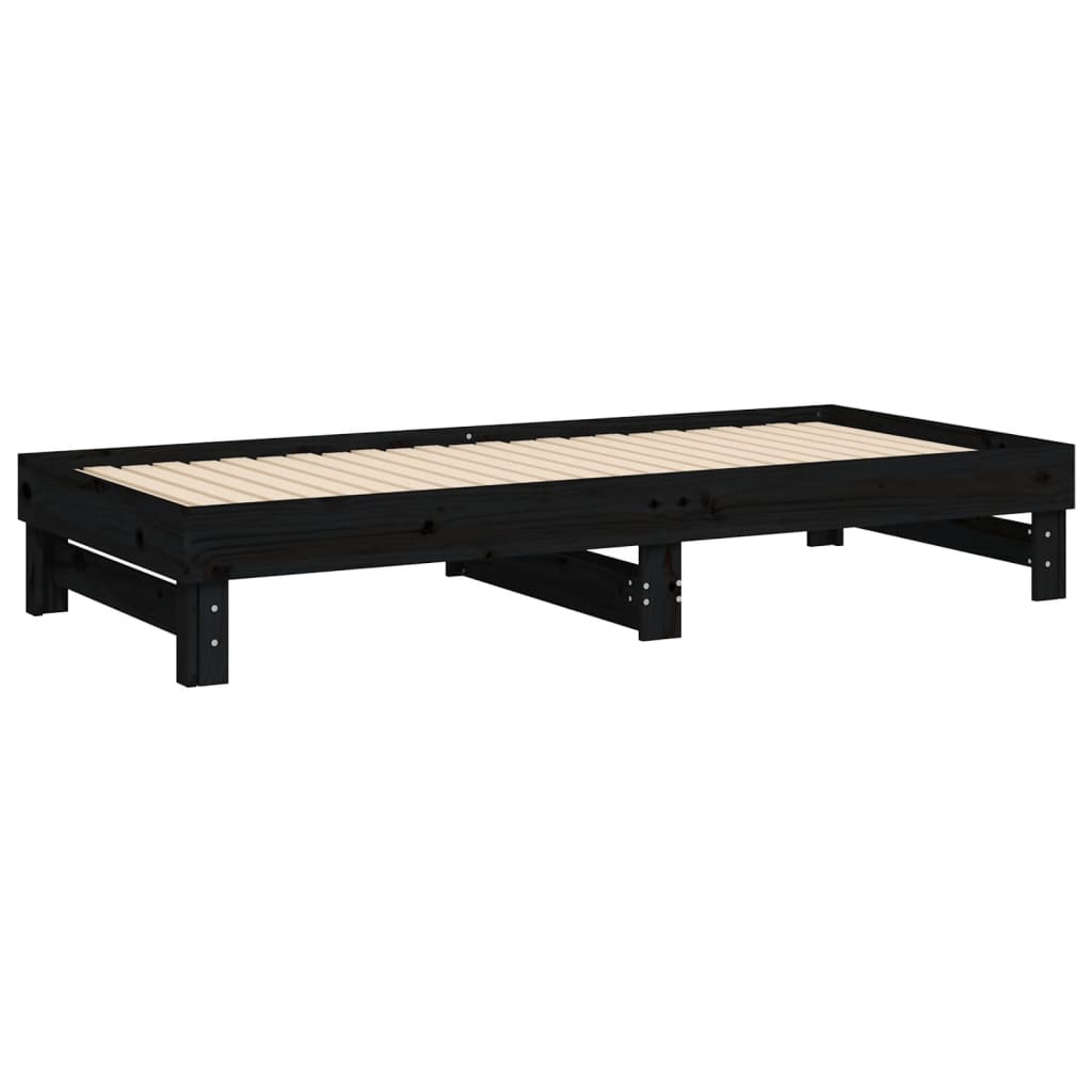 vidaXL Sofá cama extraíble madera maciza de pino negro 2x(100x200) cm