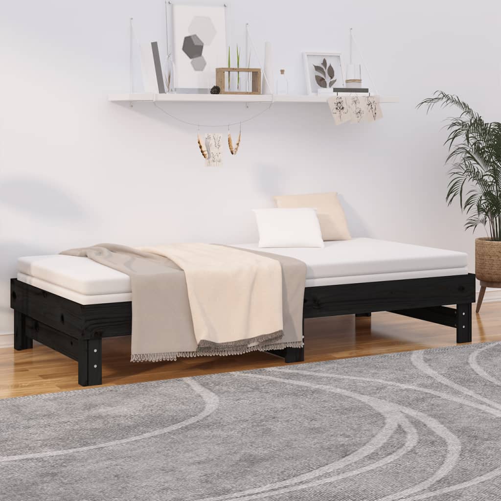 vidaXL Sofá cama extraíble sin colchón negro 2x(90x200) cm