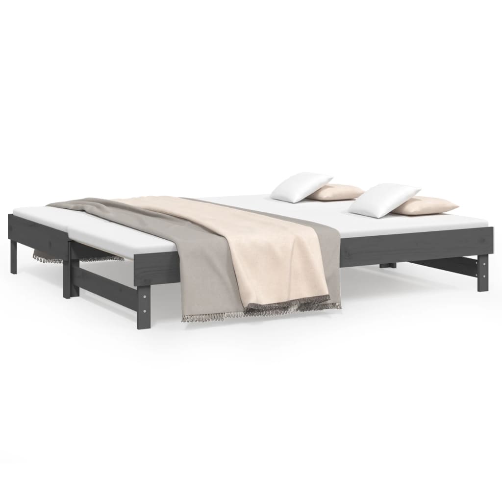 vidaXL Sofá cama extraíble madera maciza de pino gris 2x(80x200) cm