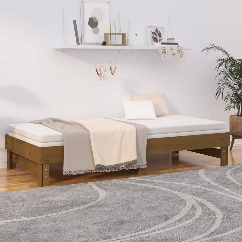 vidaXL Sofá cama extraíble sin colchón marrón miel 2x(80x200) cm