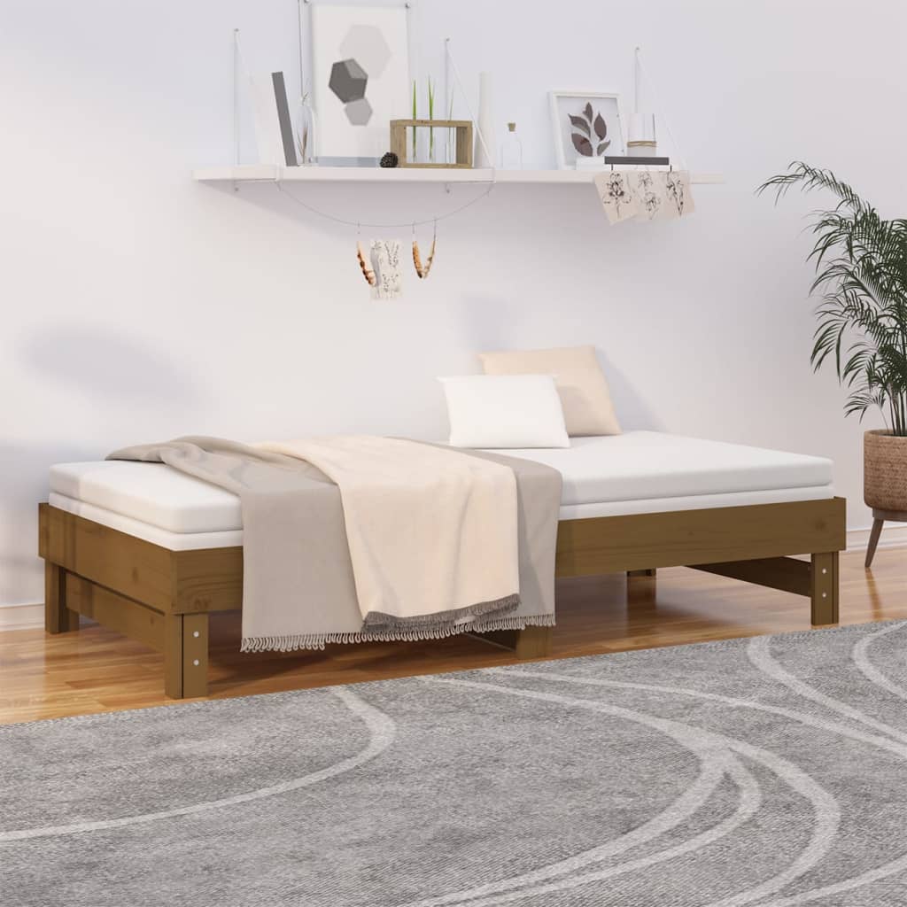 vidaXL Sofá cama extraíble sin colchón marrón miel 2x(90x190) cm