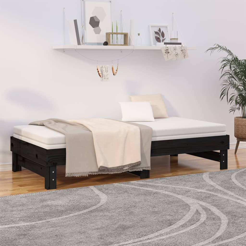 vidaXL Sofá cama extraíble sin colchón negro 2x(90x190) cm