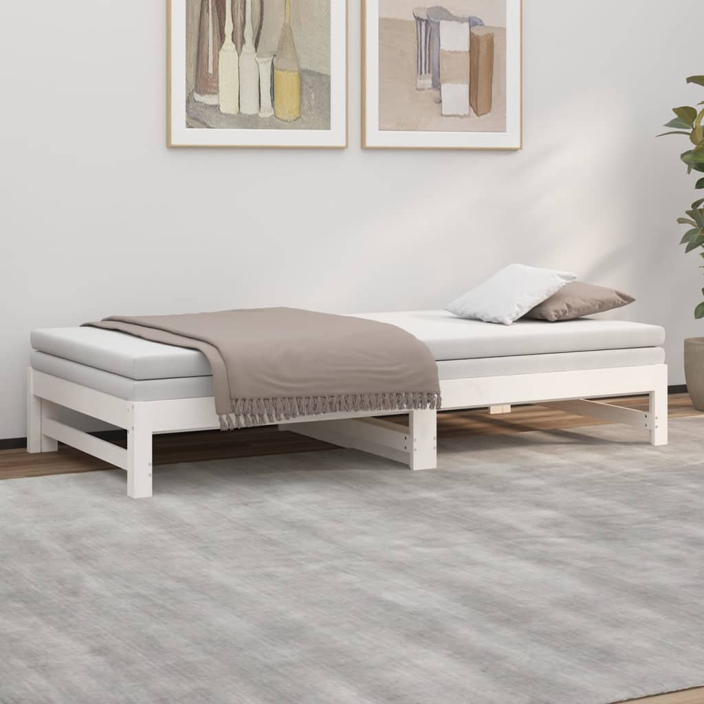 vidaXL Sofá cama extraíble madera maciza de pino blanco 2x(100x200) cm