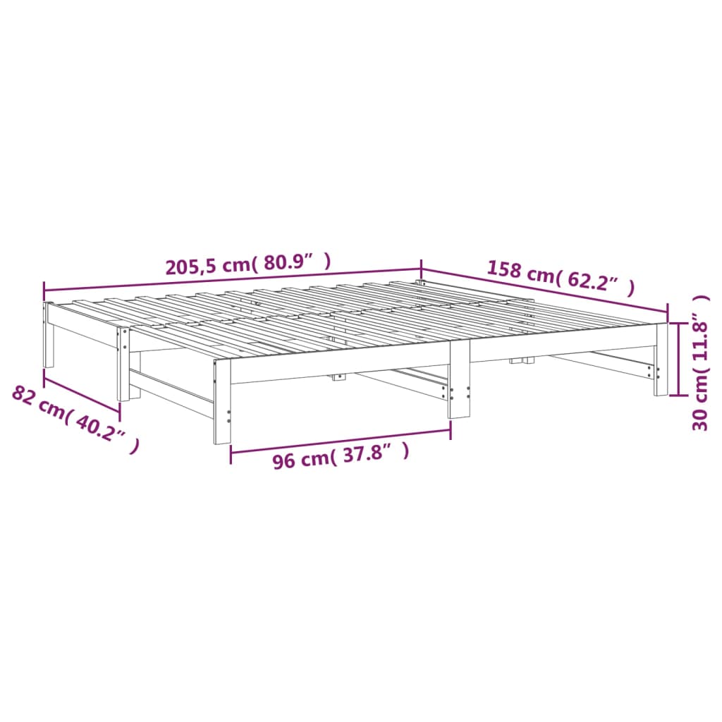 vidaXL Sofá cama extraíble madera maciza de pino 2x(80x200) cm