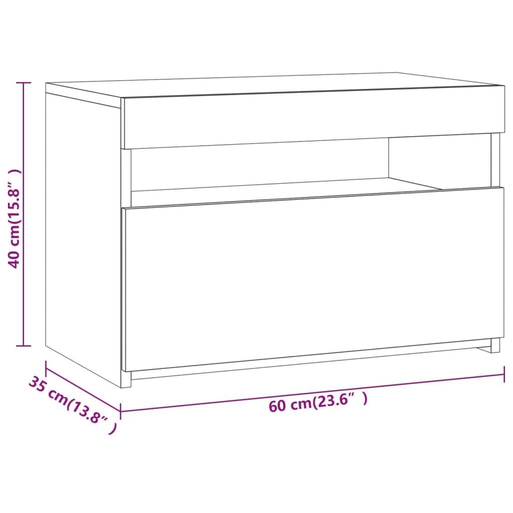 vidaXL Mesita de noche con luces LED color roble ahumado 60x35x40 cm