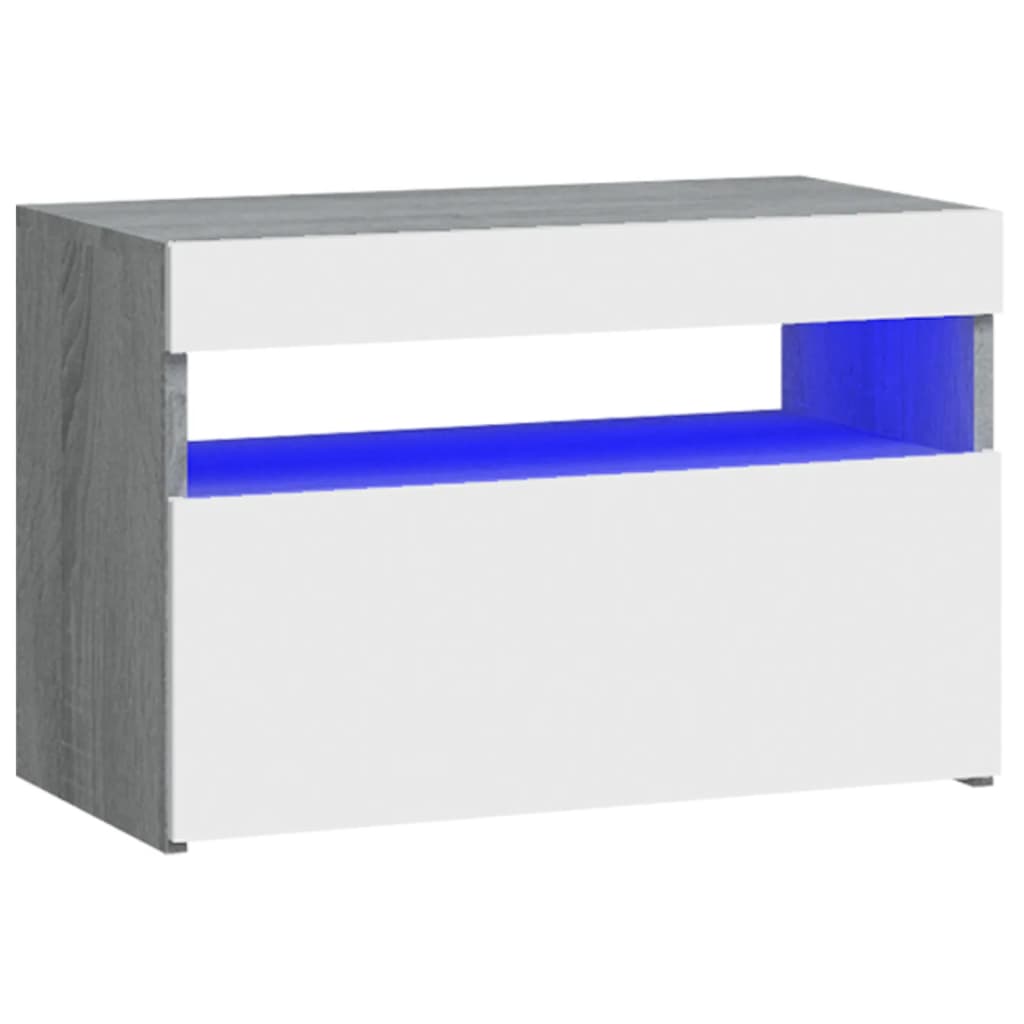 vidaXL Mesitas de noche con luces LED 2 uds gris Sonoma 60x35x40 cm