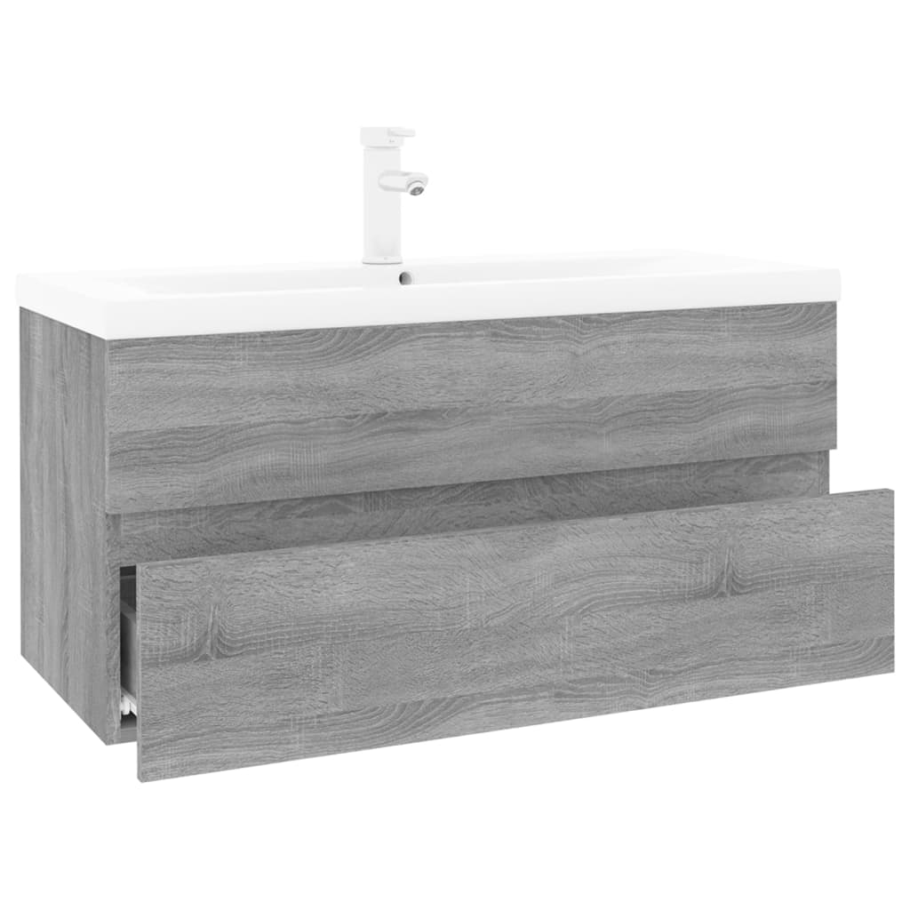 vidaXL Mueble de baño con lavabo madera contrachapada gris Sonoma