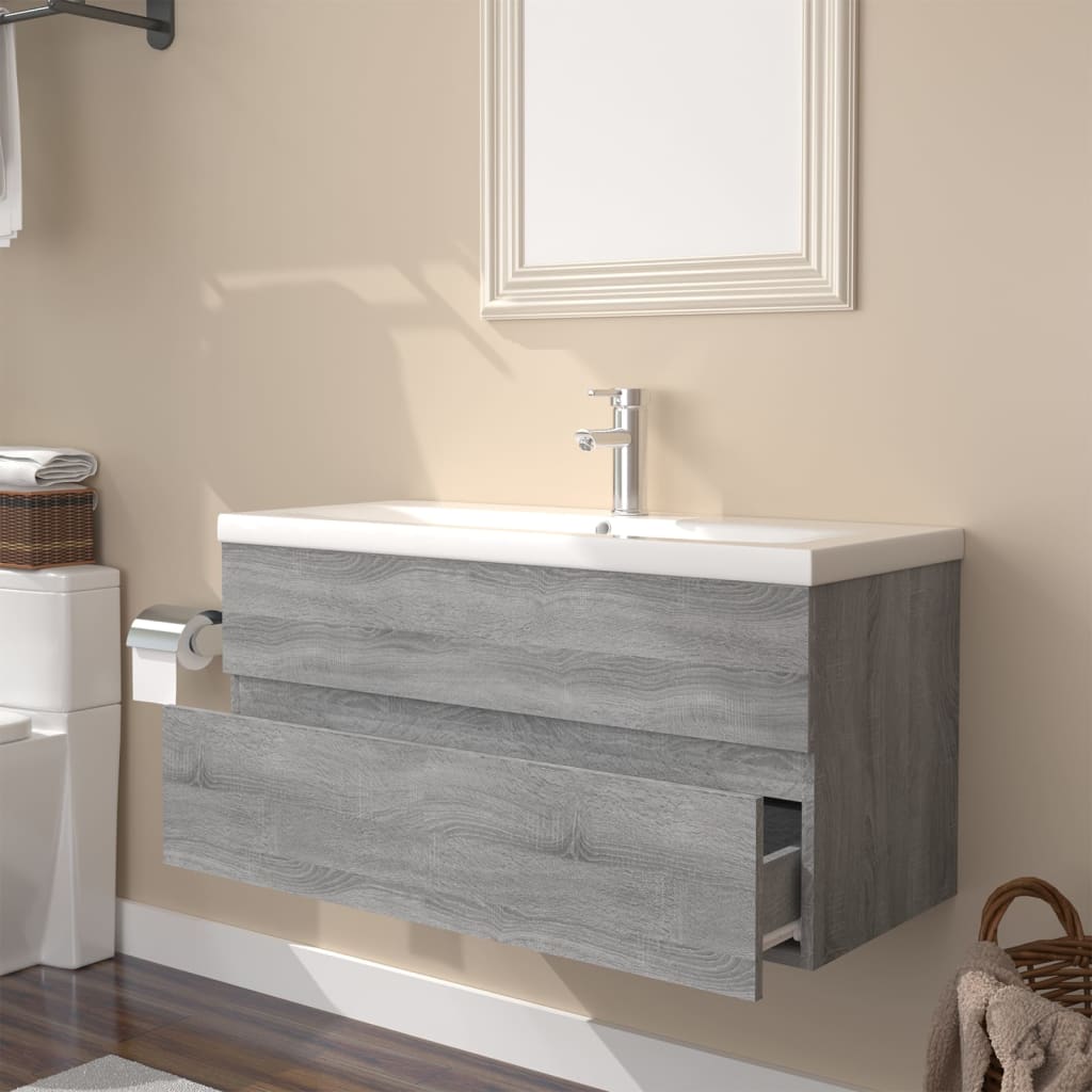 vidaXL Mueble de baño con lavabo madera contrachapada gris Sonoma