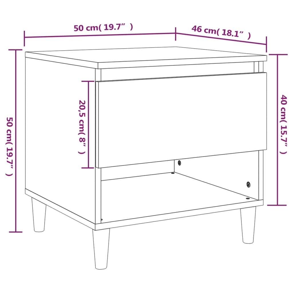 vidaXL Mesitas de noche 2 uds contrachapada blanco brillo 50x46x50 cm