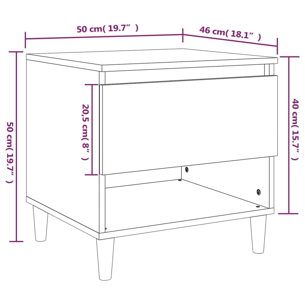 vidaXL Mesita de noche madera contrachapada roble marrón 50x46x50 cm