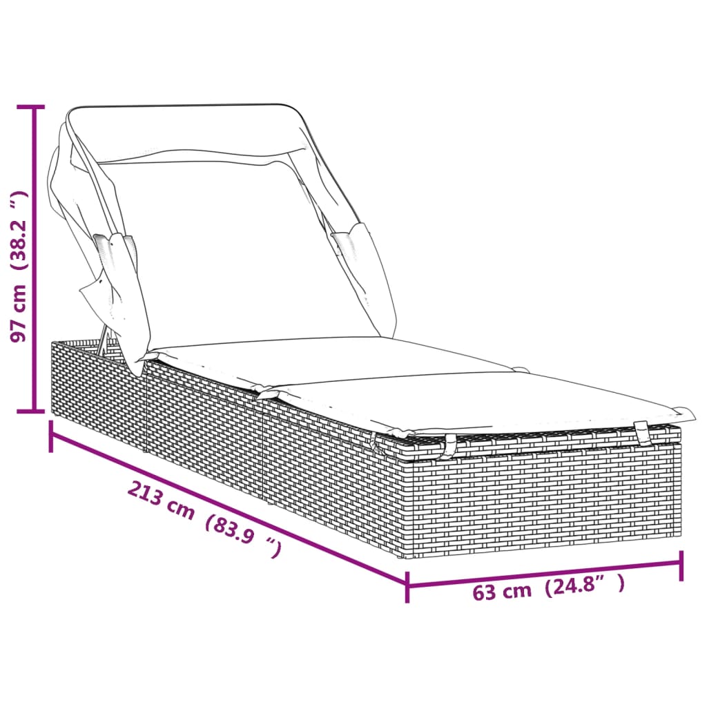 vidaXL Tumbona con toldo plegable ratán sintético negro 213x63x97cm