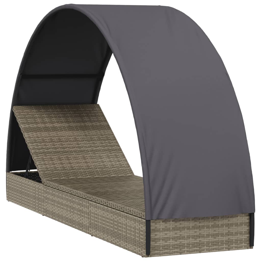 vidaXL Tumbona con toldo redondo ratán sintético gris 211x57x140 cm