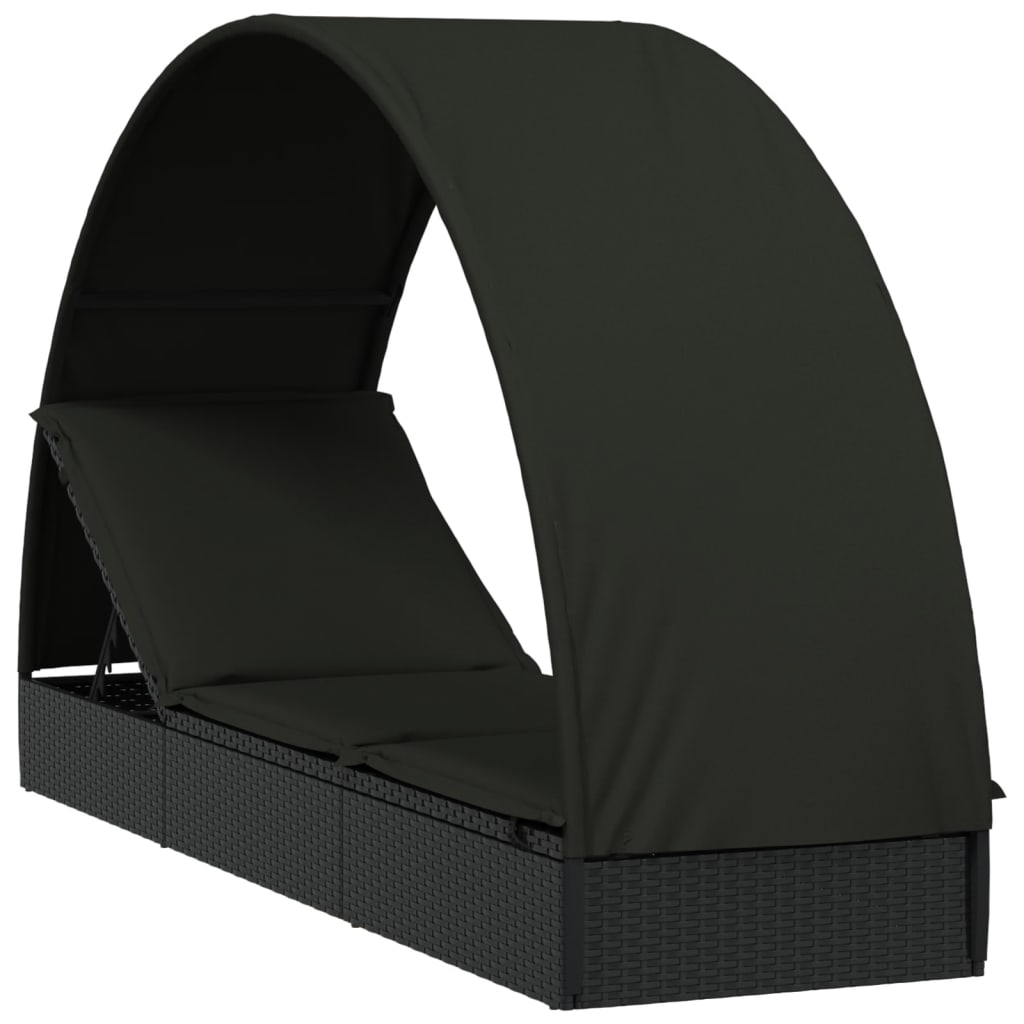 vidaXL Tumbona con toldo redondo ratán sintético negro 211x57x140 cm