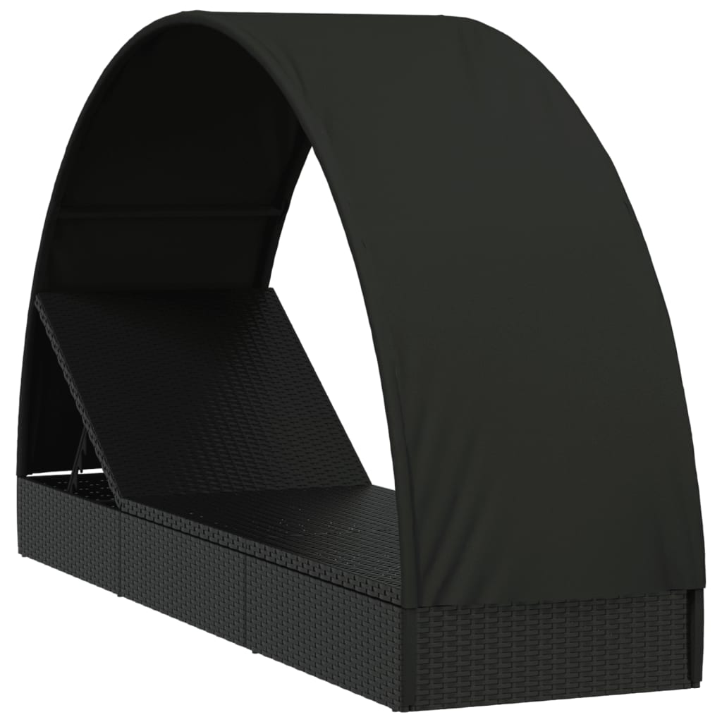 vidaXL Tumbona con toldo redondo ratán sintético negro 211x57x140 cm