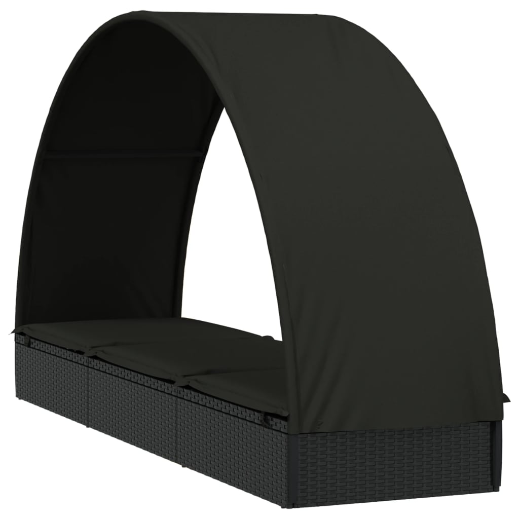 vidaXL Tumbona con toldo redondo ratán sintético negro 211x57x140 cm