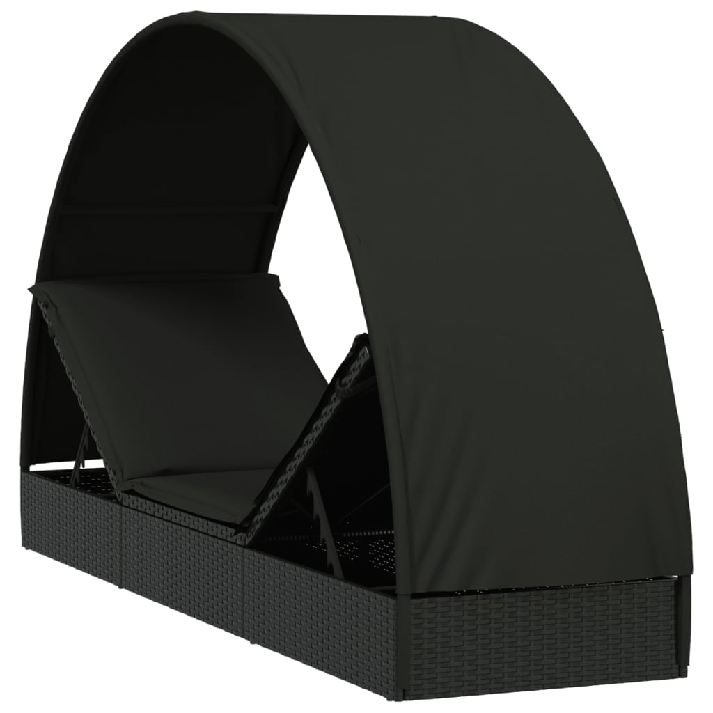 vidaXL Tumbona con toldo redondo ratán sintético negro 211x57x140 cm