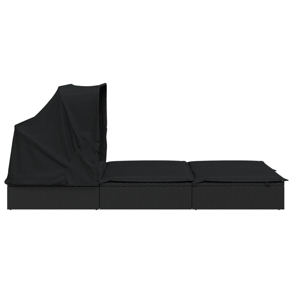 vidaXL Tumbona 2 personas toldo plegable ratán PE negro 213x118x97 cm