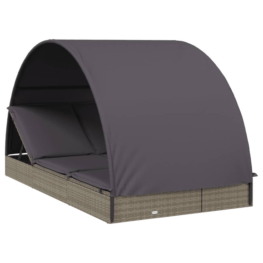 vidaXL Tumbona 2 personas toldo redondo ratán PE gris 211x112x140 cm