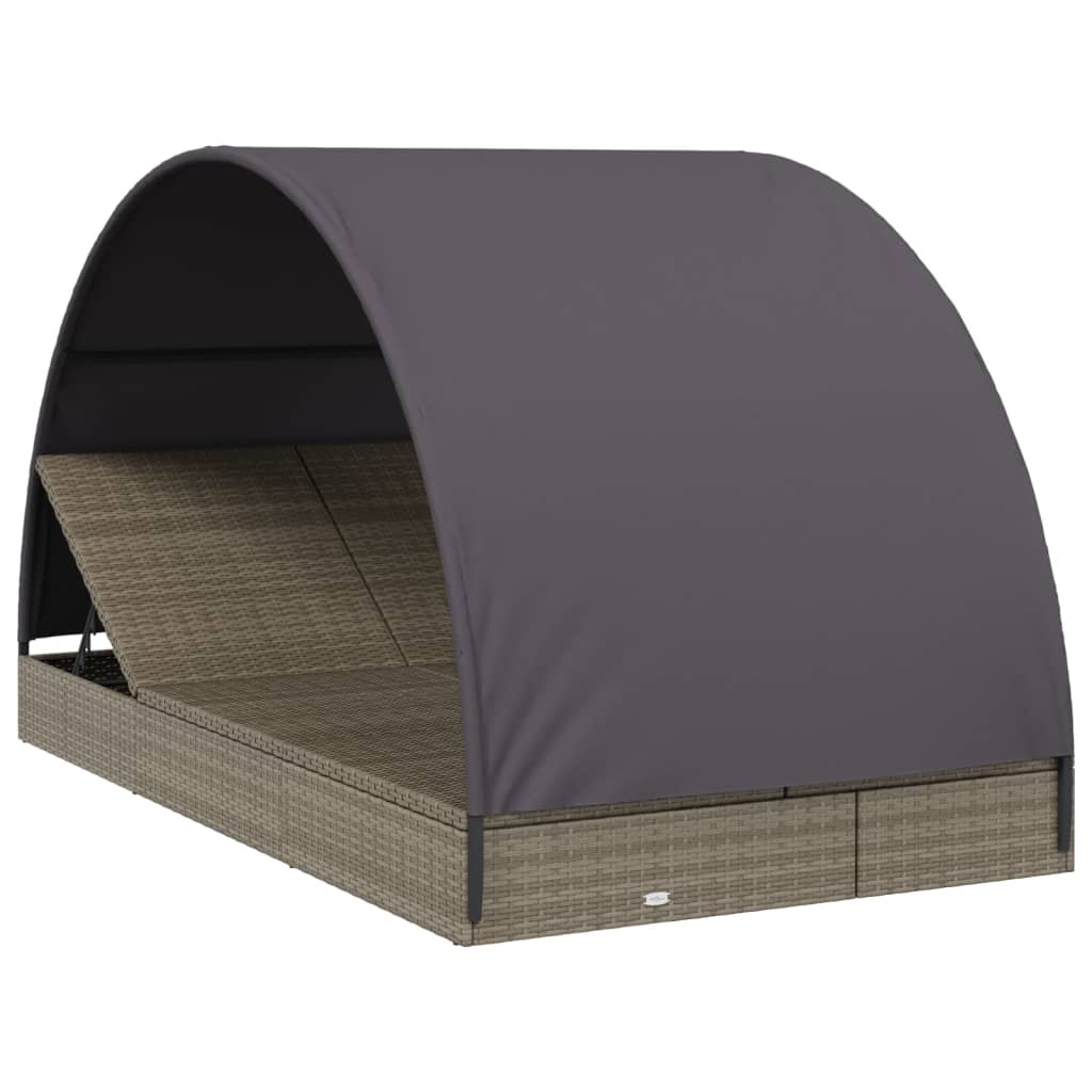 vidaXL Tumbona 2 personas toldo redondo ratán PE gris 211x112x140 cm